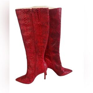 Red Snakeskin Leather Boots